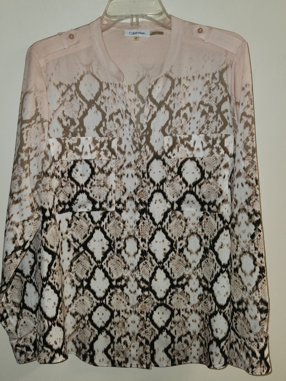Calvin Klein Women's Beige Snake Print Button-Front Blouse